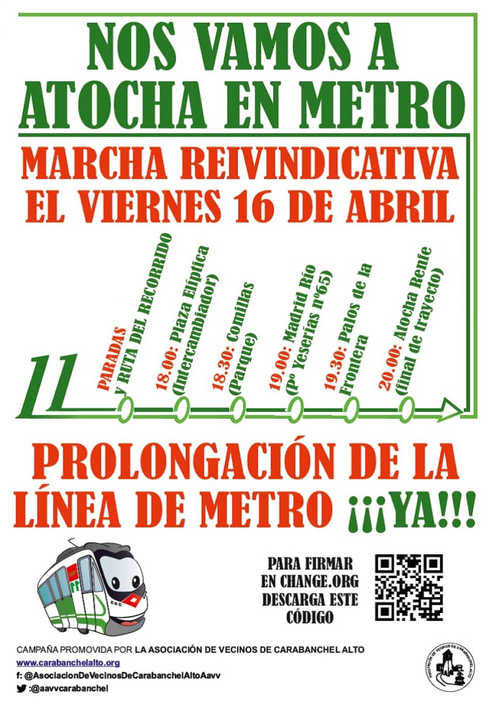 Marcha desde Plaza Elíptica a Atocha para reclamar la prolongación de la línea 11 de Metro