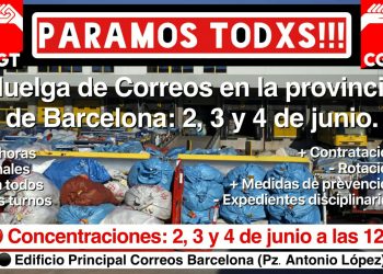 Vaga 2, 3 i 4 de Juny a Correus a tota la província de Barcelona