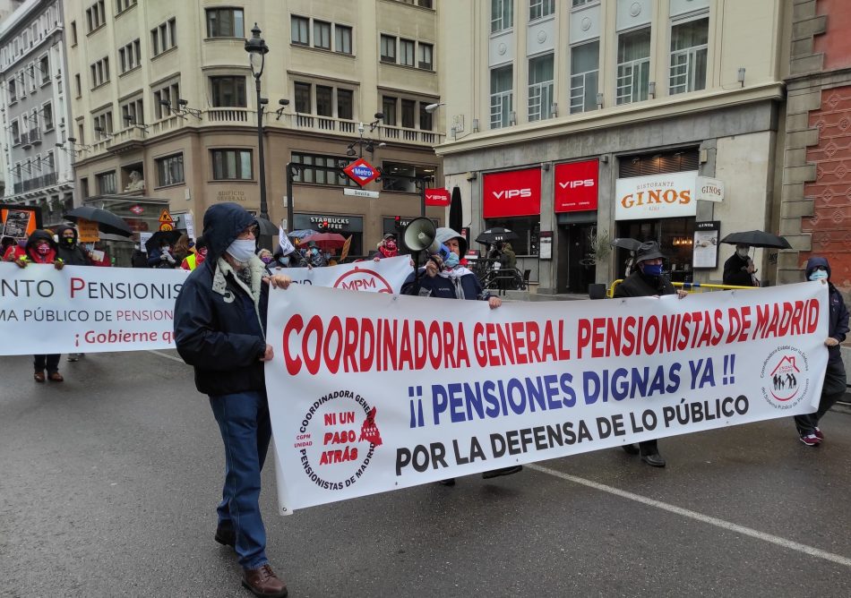 Coordinadora General de Pensionistas de Madrid convoca manifestación el próximo 22 de mayo, desde la Puerta del Sol al Congreso de los diputados