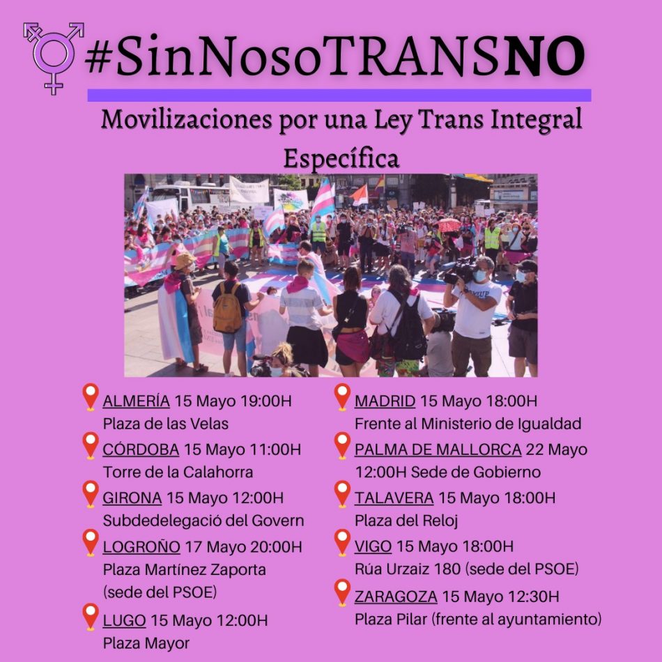 Convocadas movilizaciones en varias ciudades para pedir a el PSOE que vote a favor del trámite por la Ley Trans