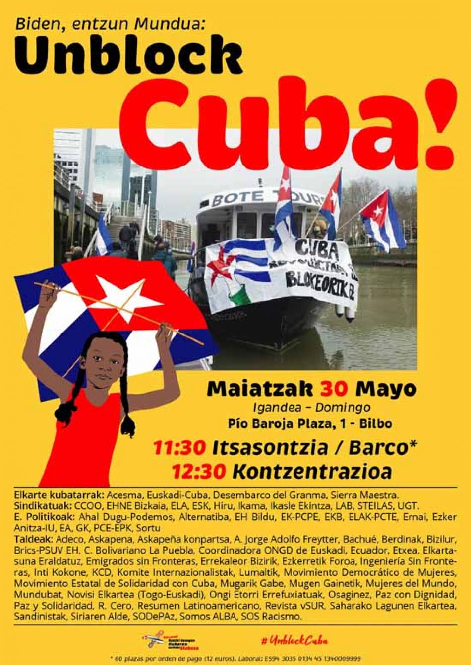 «Unblock Cuba!» en Euskal Herria: campaña llega a 300.000 jeringuillas y barco solidario recorrerá ría de Bilbao, domingo 30 de Mayo