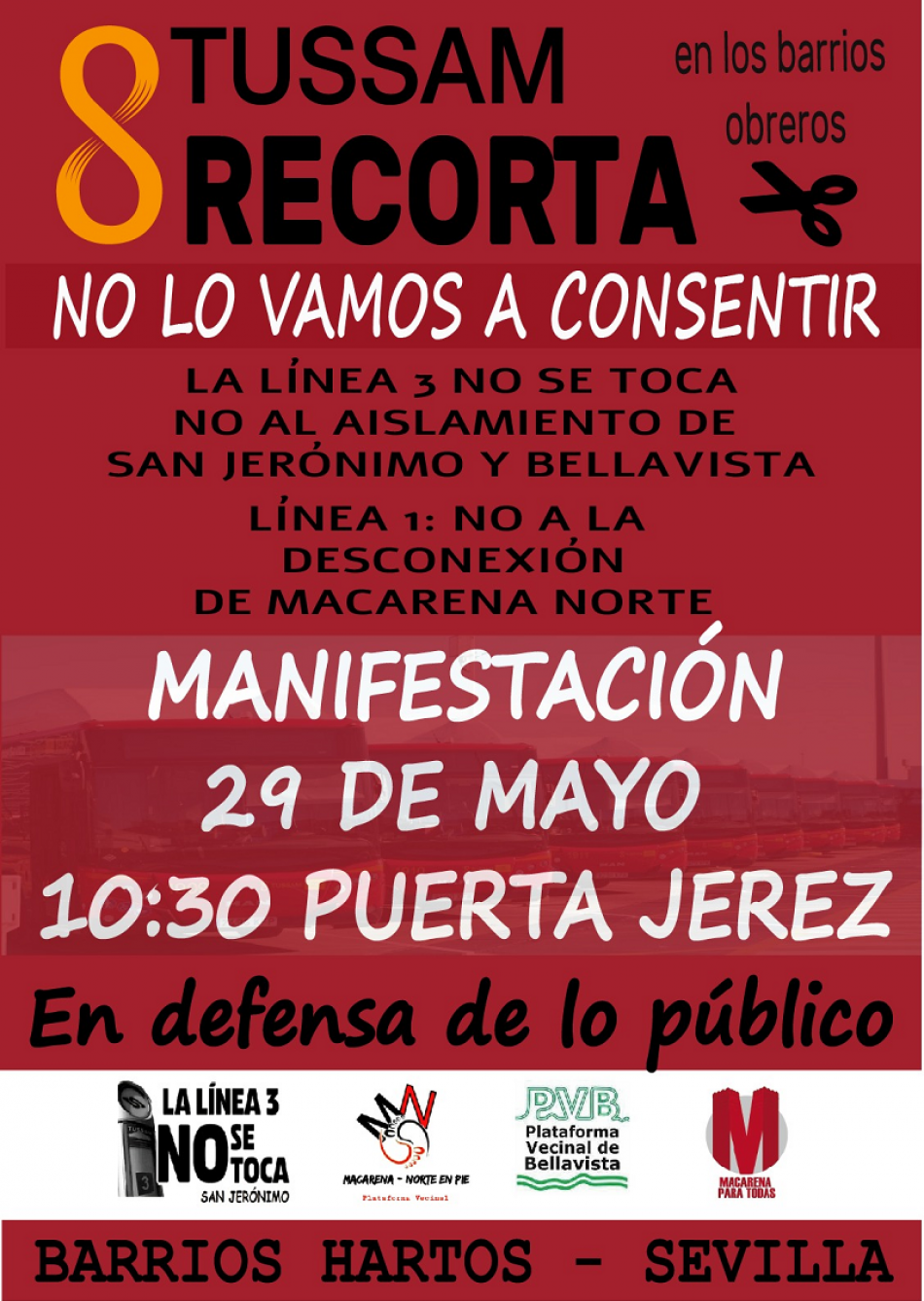 29 de mayo: movilización de denuncia ante los recortes de Juan Espadas en el servicio de Tussam en Sevilla