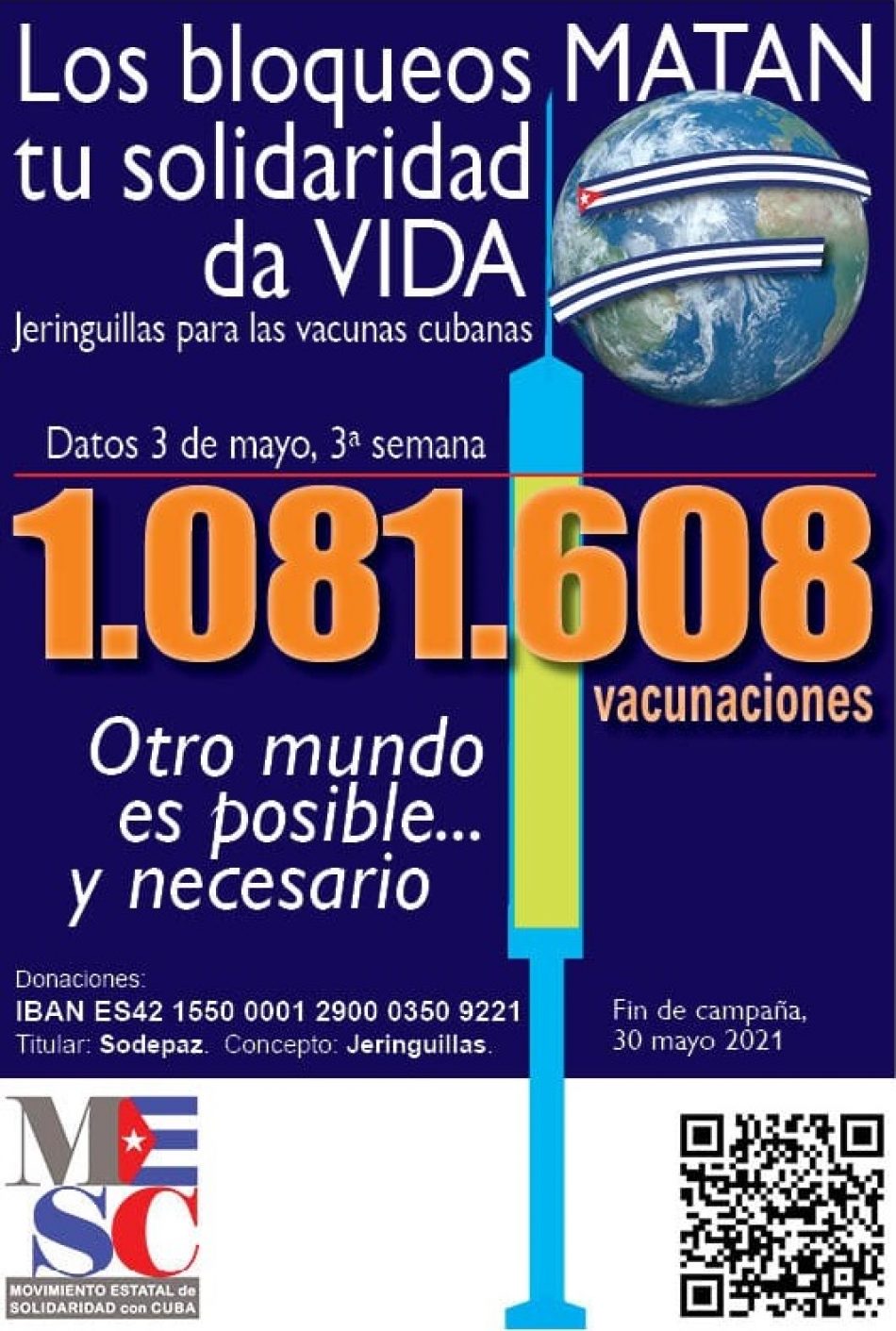 Envío de un millón de jeringuillas y actos contra el bloqueo 30 mayo y 23 de junio: nace el Movimiento Estatal de Solidaridad con Cuba (MESC)