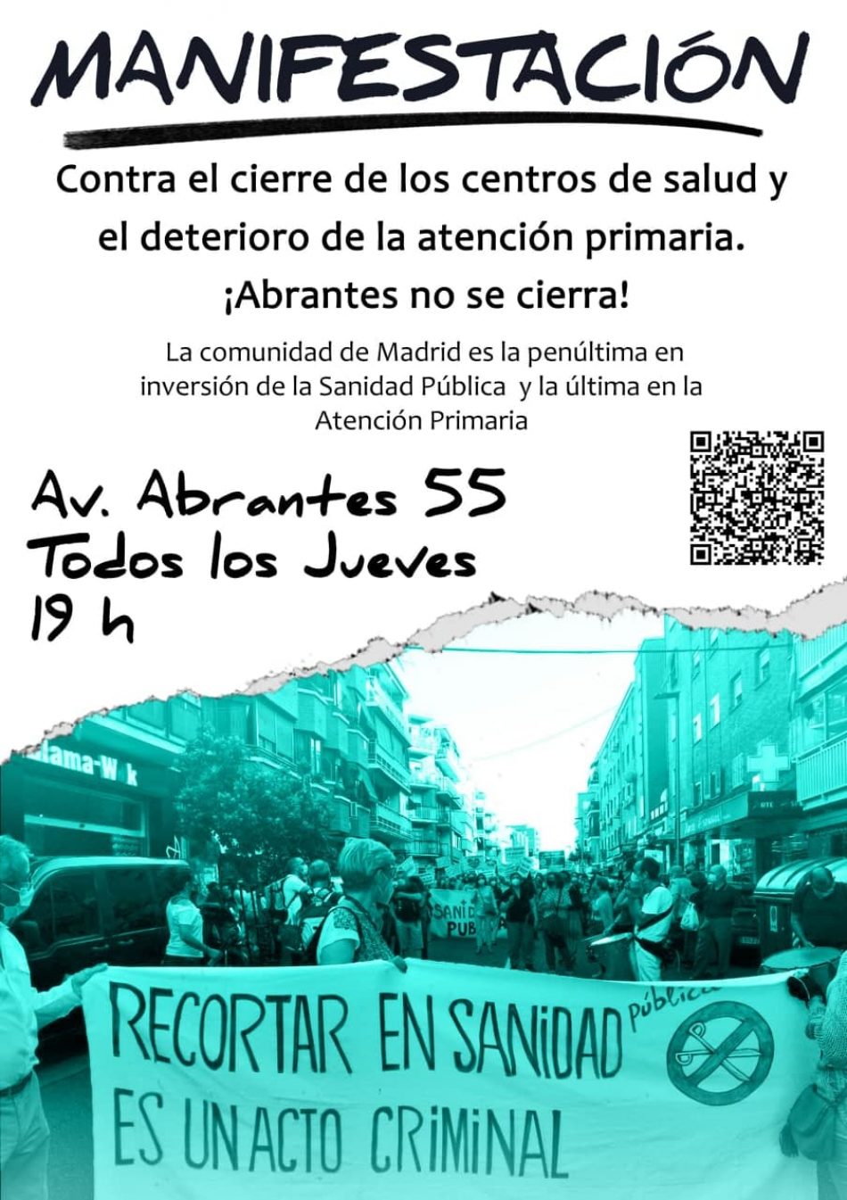 Manifestación contra el cierre del centro de salud de Abrantes y en defensa de la Atención Primaria en Carabanchel