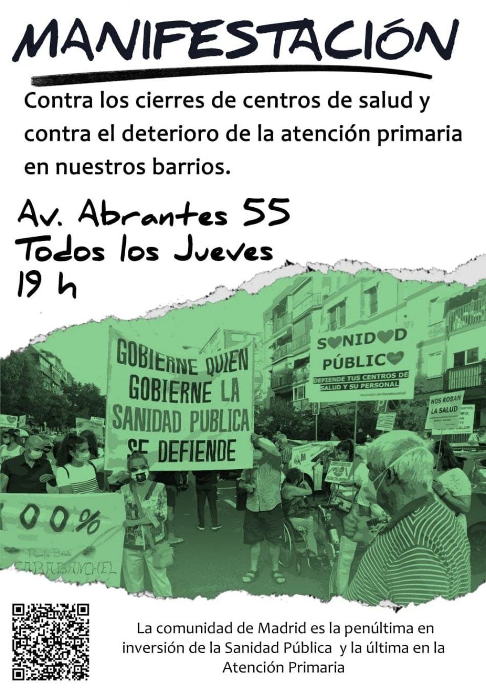 Manifestación contra el cierre del centro de salud de Abrantes y en defensa de la Atención Primaria en Carabanchel