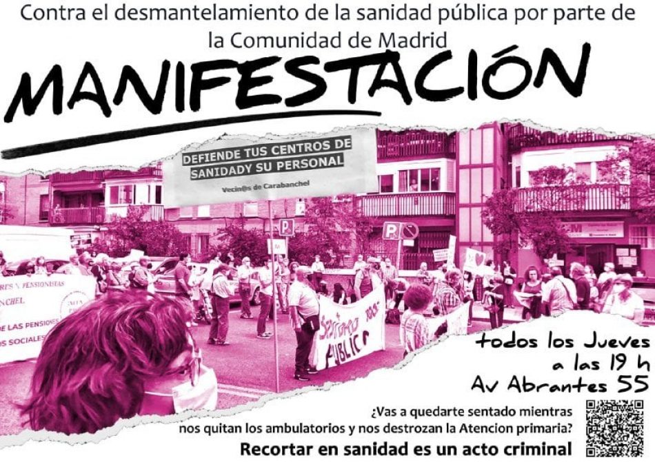 Manifestación contra el cierre del centro de salud de Abrantes y en defensa de la sanidad pública en Carabanchel