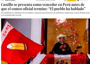 A El País le cuesta reconocer la nueva victoria de la izquierda en Perú: «Castillo se presenta como vencedor»