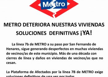 Manifestación en San Fernando de Henares para pedir soluciones definitivas a los daños provocados por la línea 7B de Metro