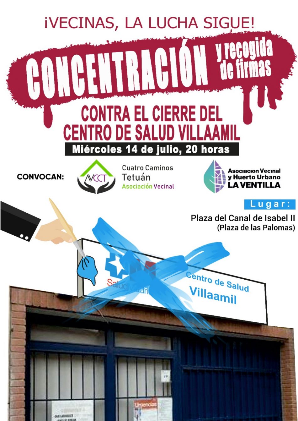 El movimiento vecinal de Tetuán convoca una concentración y recogida de firmas contra el cierre del centro de salud de Villaamil: 14-J