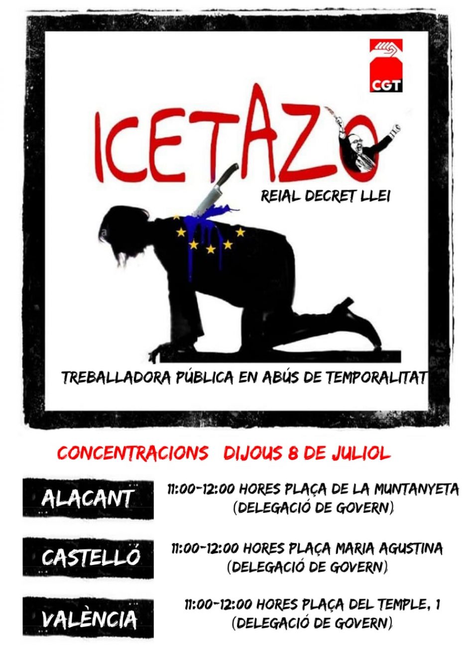 Convocadas concentraciones en el País Valencià «contra el icetazo, por la consolidación del personal temporal e interino de las Administraciones Públicas”