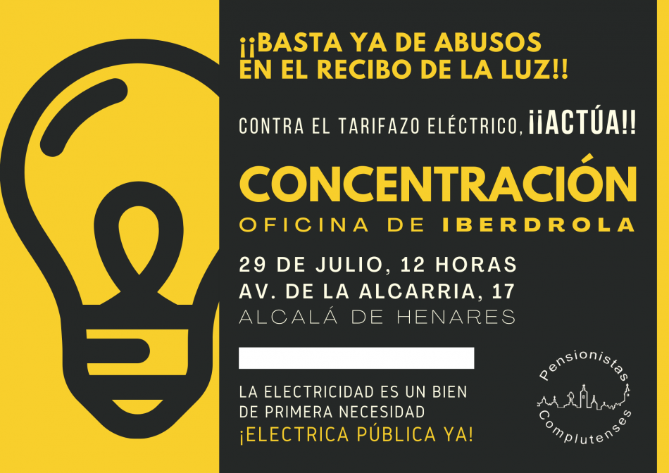 Pensionistas Complutenses dicen «¡No al tarifazo eléctrico! La espada de Damocles se cierne sobre nuestras cabezas»