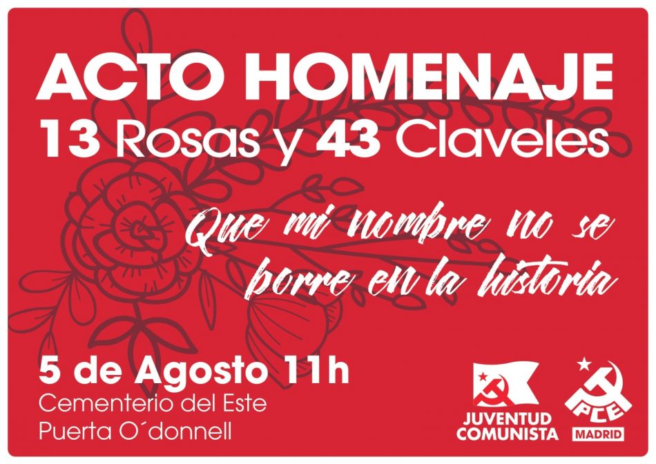 El PCM reivindica el legado de las 13 Rosas y los 43 Claveles en el centenario de la creación del Partido