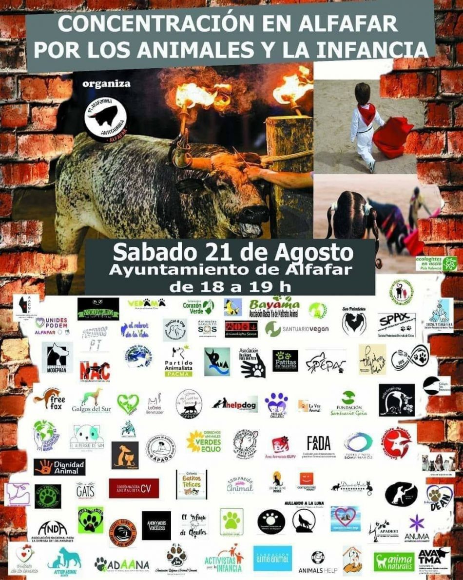 Concentración contra los festejos taurinos de Alfafar y para proteger a la infancia: 21 de agosto