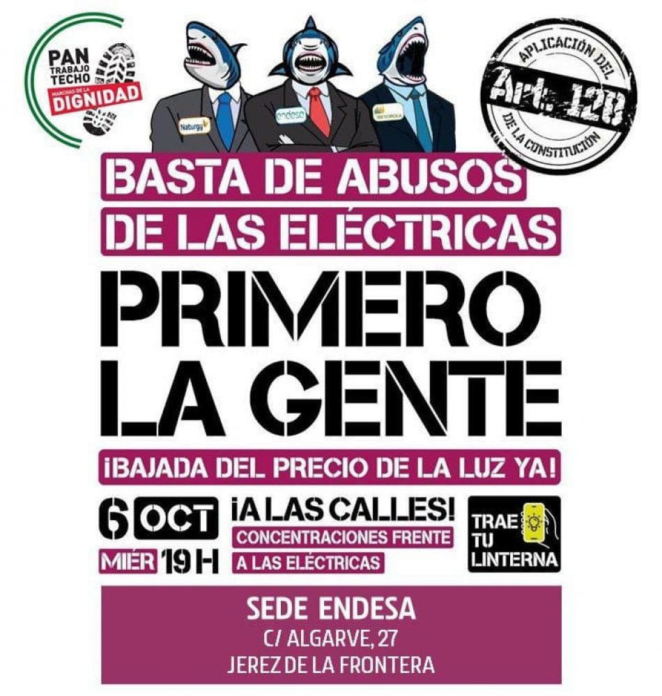 6 de octubre: «Basta de abusos de las eléctricas. Primero la gente»