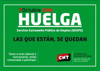 CNT convoca huelga en el Servicio Extremeño Público de Empleo el día 7 de octubre ante la negativa de la Junta a negociar