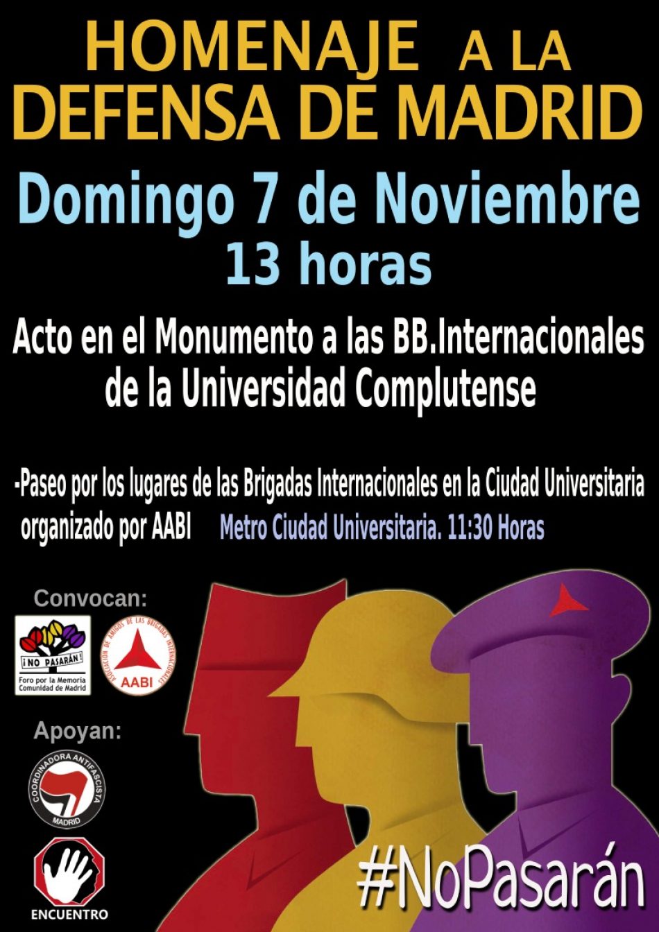 El Foro por la Memoria de CAM y la AABI en el 85 aniversario de la Defensa de Madrid y la creación de las Brigadas Internacionales