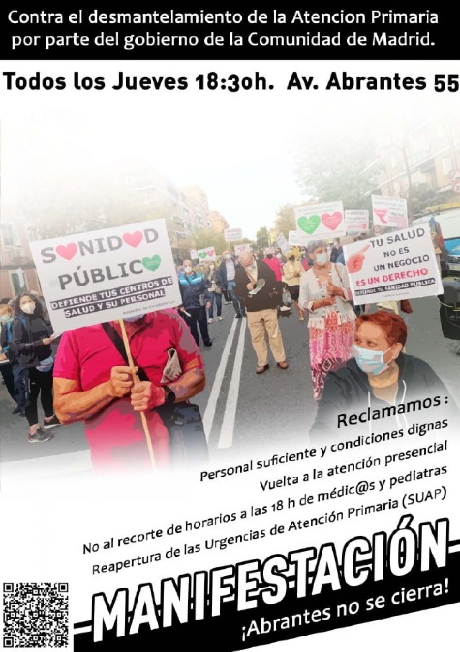 Vecinos de Carabanchel vuelven a manifestarse otro jueves en el Centro de Salud Abrantes (Madrid)