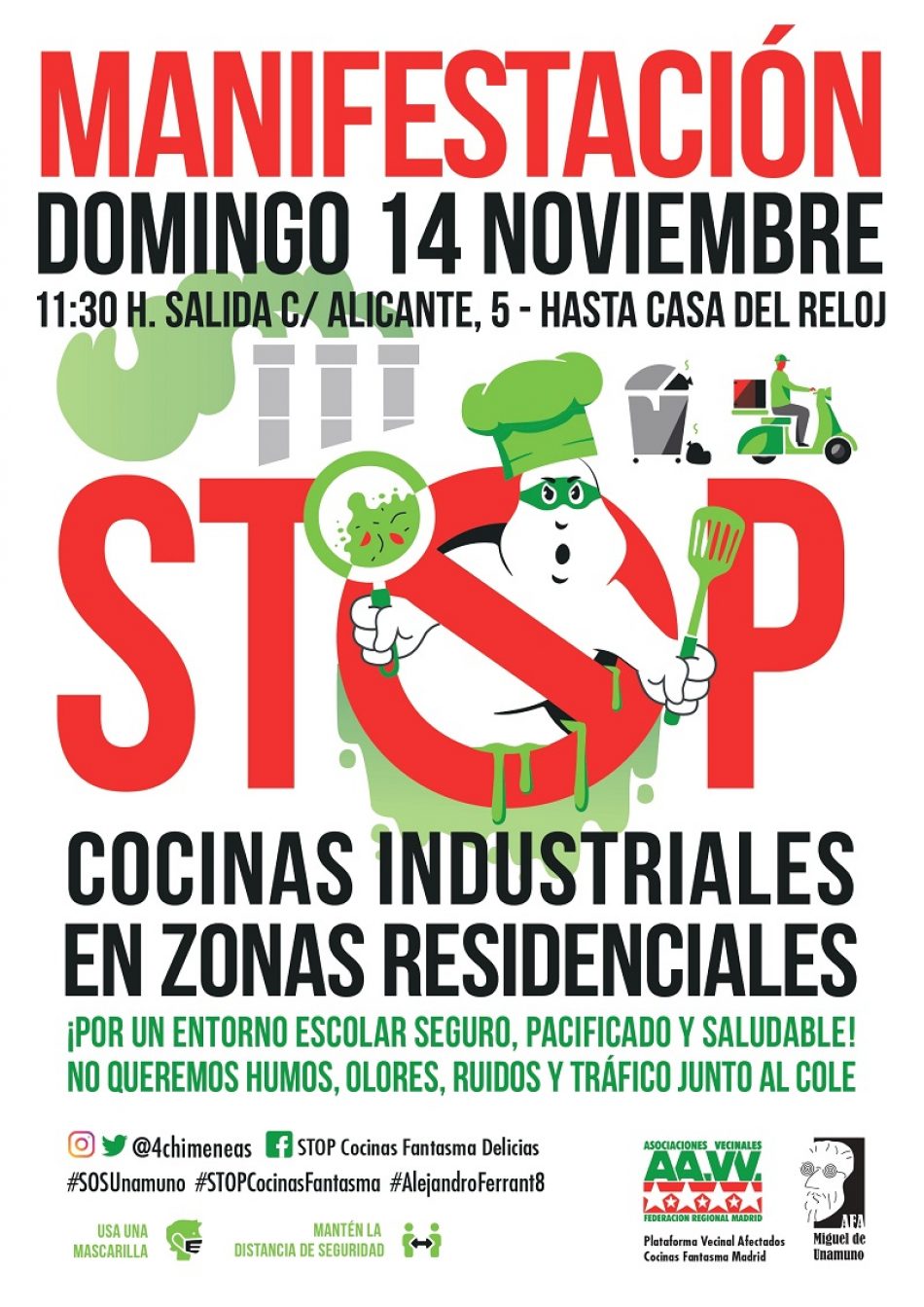 Arganzuela acoge una nueva manifestación por el cierre de las cocinas fantasma en edificios residenciales, este domingo