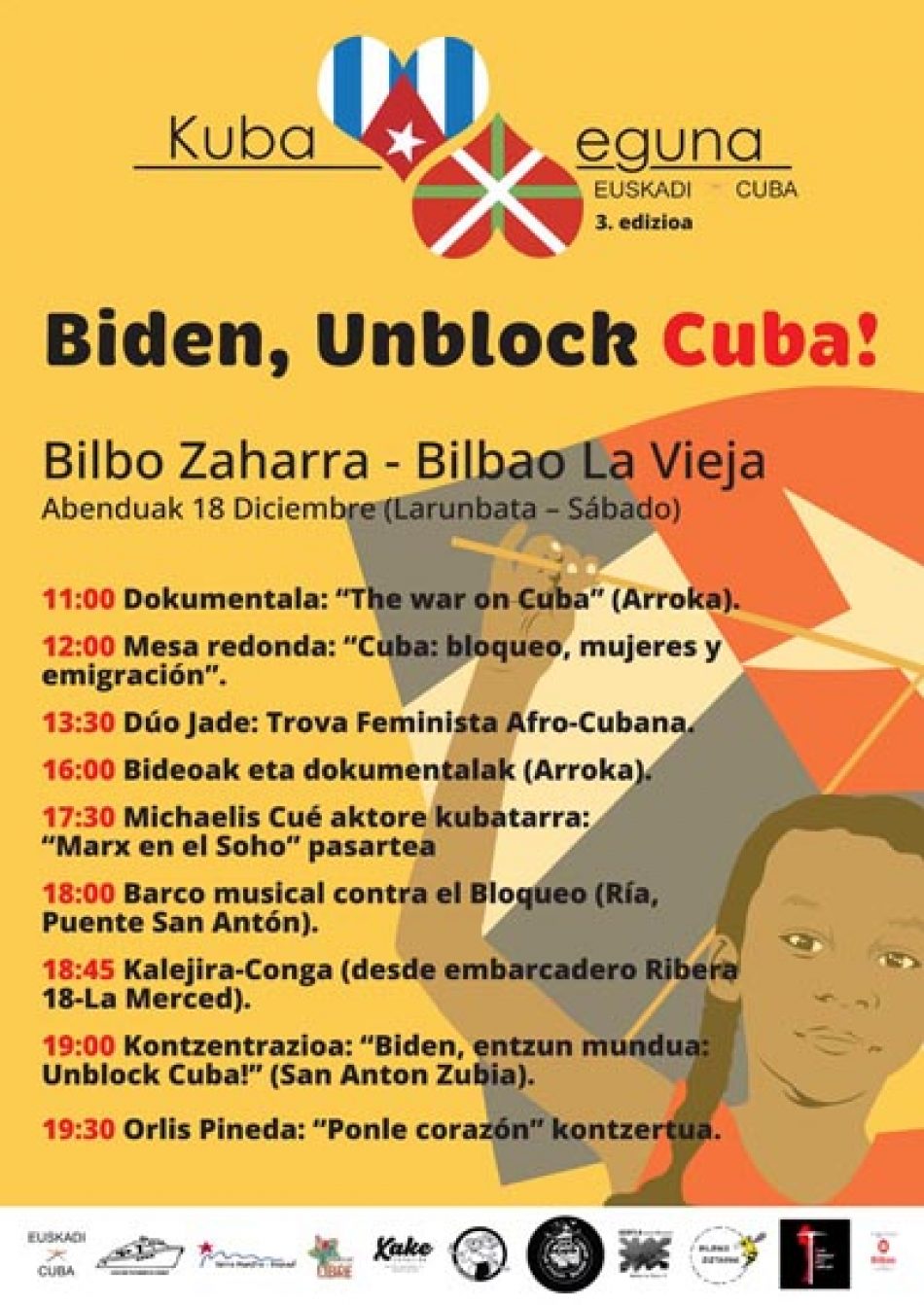3ª edición del Kuba Eguna dirá el 18 de diciembre en Bilbao La Vieja, alto y claro: “Biden entzun mundua: Unblock Cuba!”