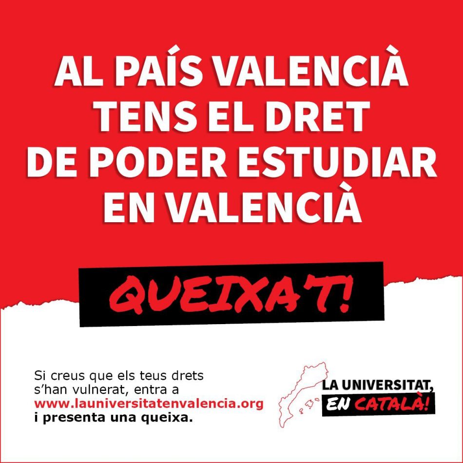 “La universitat, en valencià!”: nova campanya per promoure les queixes lingüístiques dels estudiants