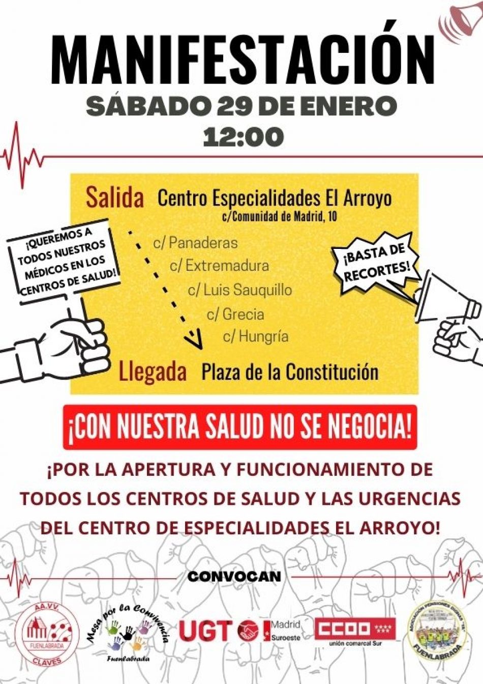 Fuenlabrada se manifiesta por la reapertura de todos sus centros de salud y las Urgencias de El Arroyo