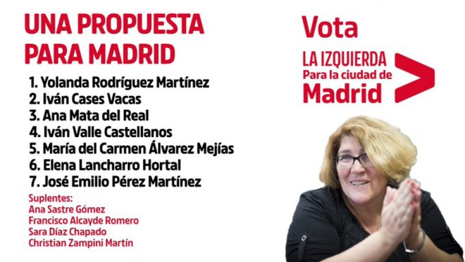 «La Izquierda para la Ciudad de Madrid», candidatura ganadora de las primarias de IU Madrid Ciudad