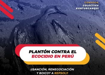 Concentración frente a la sede de Repsol contra el ecocidio en Perú el 27 de enero