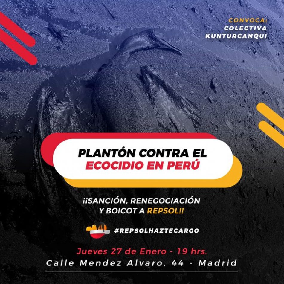 Concentración frente a la sede de Repsol contra el ecocidio en Perú el 27 de enero