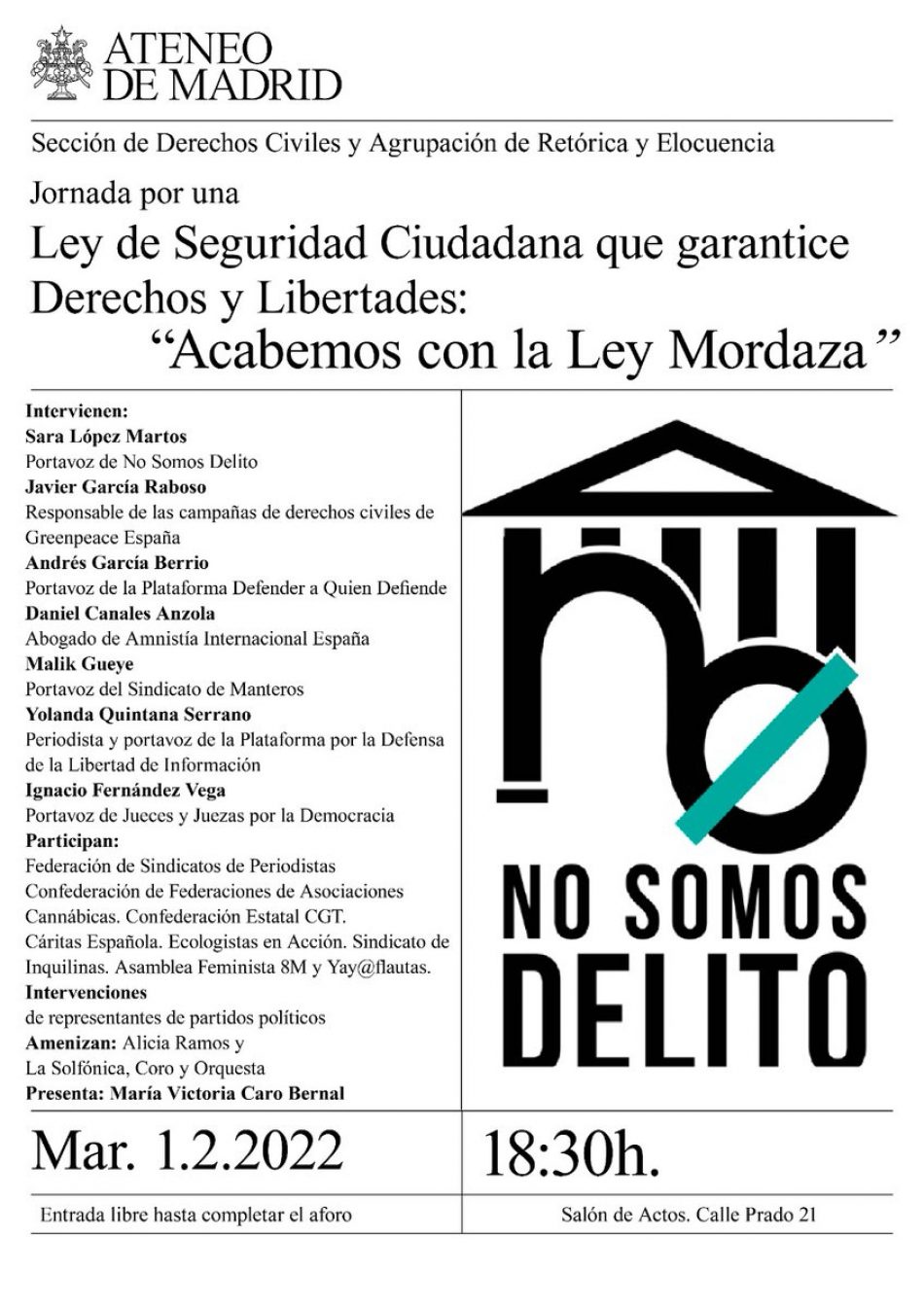 Jornada sin Mordaza para garantizar una Ley de Seguridad Ciudadana respetuosa con los derechos y libertades