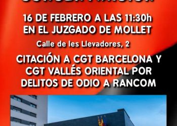 Concentració 16 febrer jutjats Mollet: Rancomsa acusa a CGT de delicte d’odi
