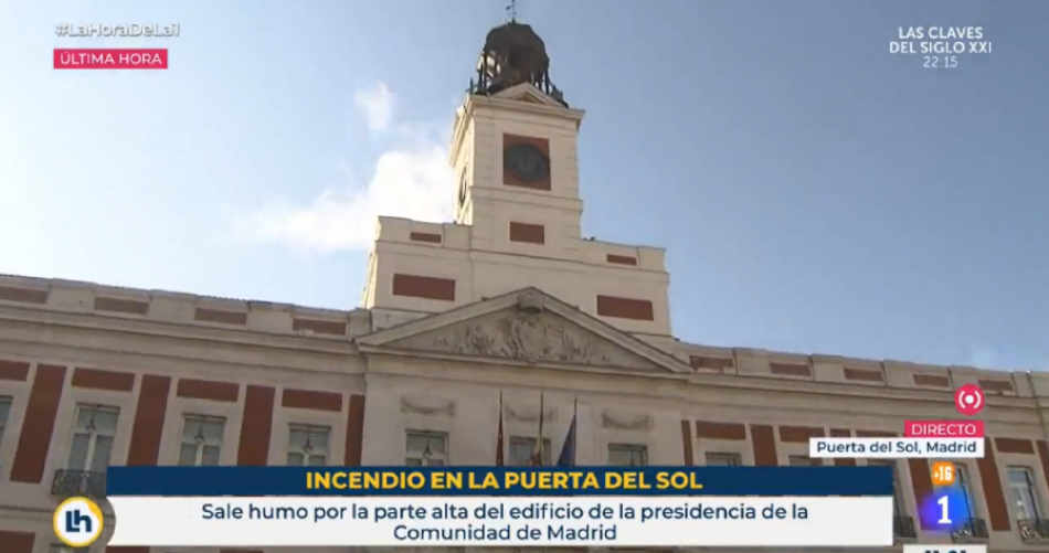 Incendio en la sede de la Presidencia de la Comunidad de Madrid, en la Puerta del Sol, esta mañana