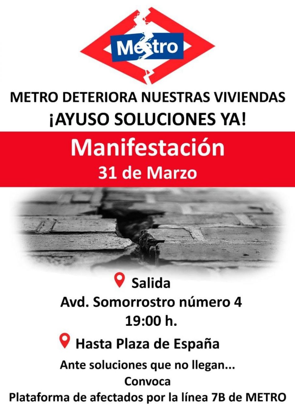 Los afectados por los derribos de la línea 7B de Metro de Madrid protestan por la falta de alternativas dignas de vivienda