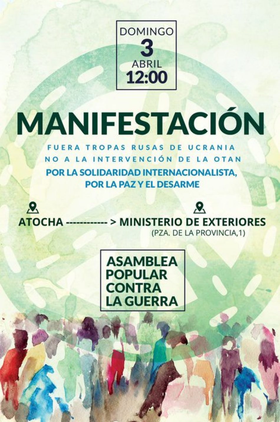 La Asamblea Popular contra la Guerra de Madrid llama a manifestarse el próximo domingo