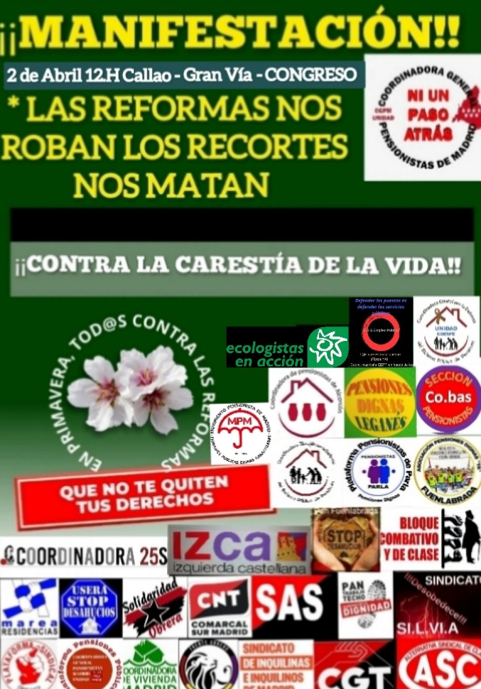 Convocada manifestación el 2 de abril en Madrid: «La reformas nos roban, los recortes nos matan»