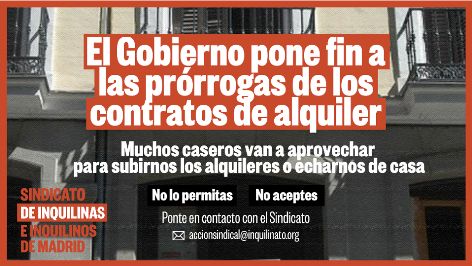 «El Gobierno pone fin a las prórrogas de los contratos de alquiler y deja desprotegidas a miles de inquilinas en toda España»