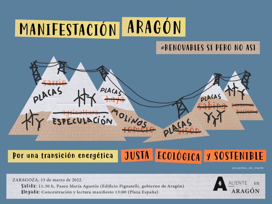 Teruel Existe y Paisajes de Teruel denuncian la invasión de renovables sin control por la que se manifiesta Aliente en Aragón