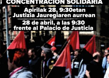 Concentración solidaria contra la represión sindical en Iruña, el 28 de abril