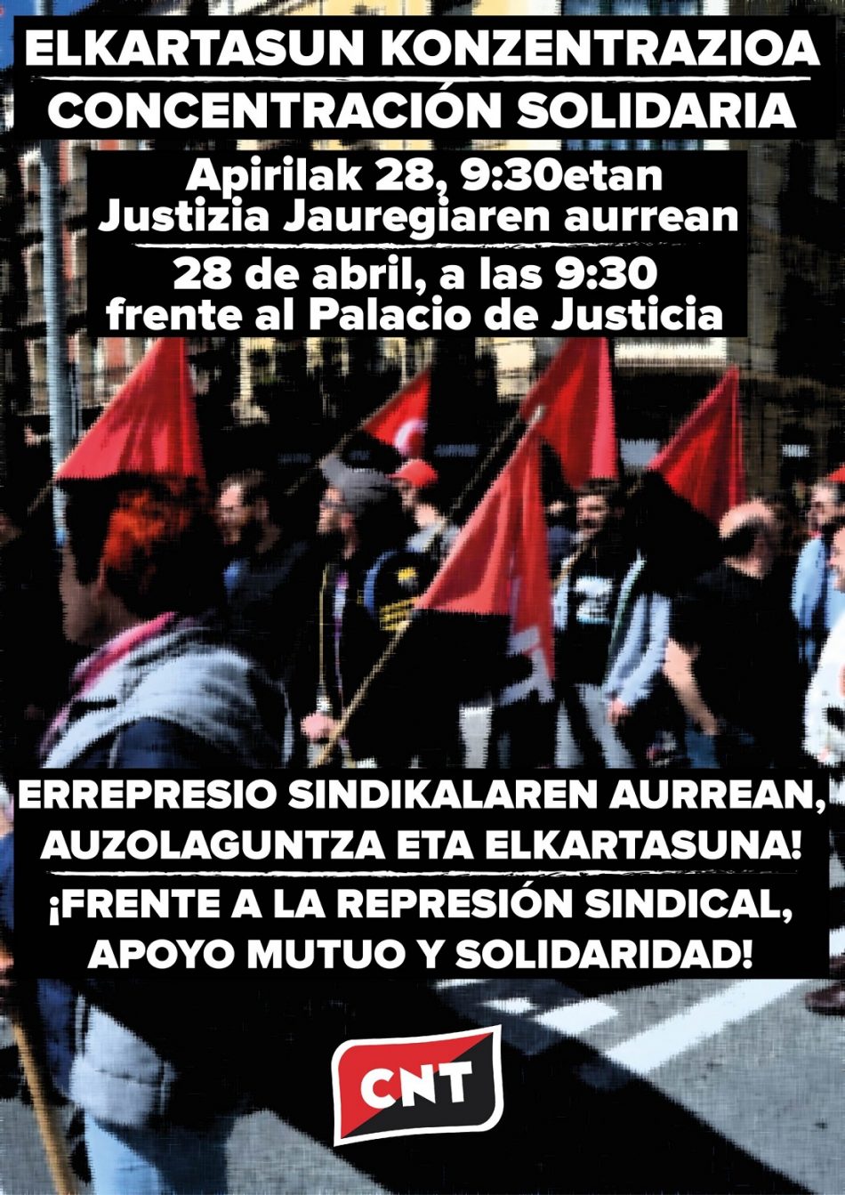 Concentración solidaria contra la represión sindical en Iruña, el 28 de abril