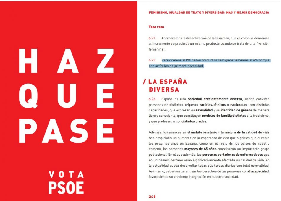 FACUA critica que el PSOE incumpla su compromiso de bajar el IVA en los productos de higiene femenina