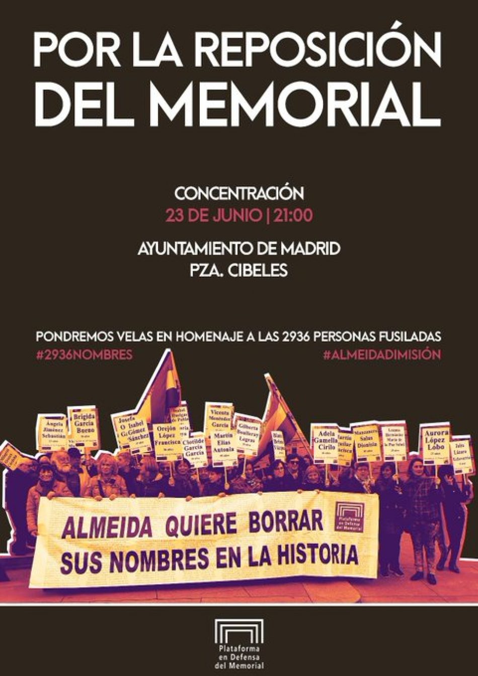 Concentración por la reposición del Memorial del Cementerio del Este, el 23 de junio, en la puerta del Ayuntamiento de Madrid