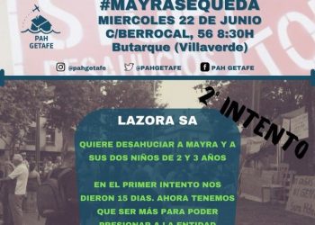 PAH Getafe convoca a resistir ante el desahucio de Mayra y sus hijos: #MayraSeQueda