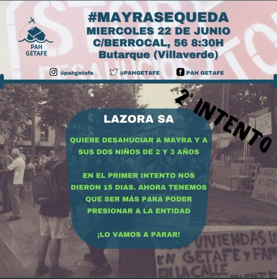 PAH Getafe convoca a resistir ante el desahucio de Mayra y sus hijos: #MayraSeQueda