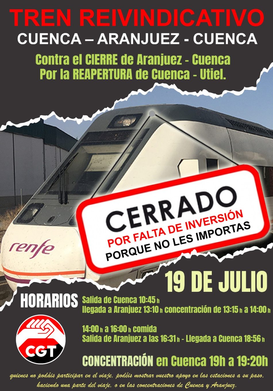 Tren reivindicativo Utiel-Cuenca-Aranjuez: convocada concentración el 19 de julio
