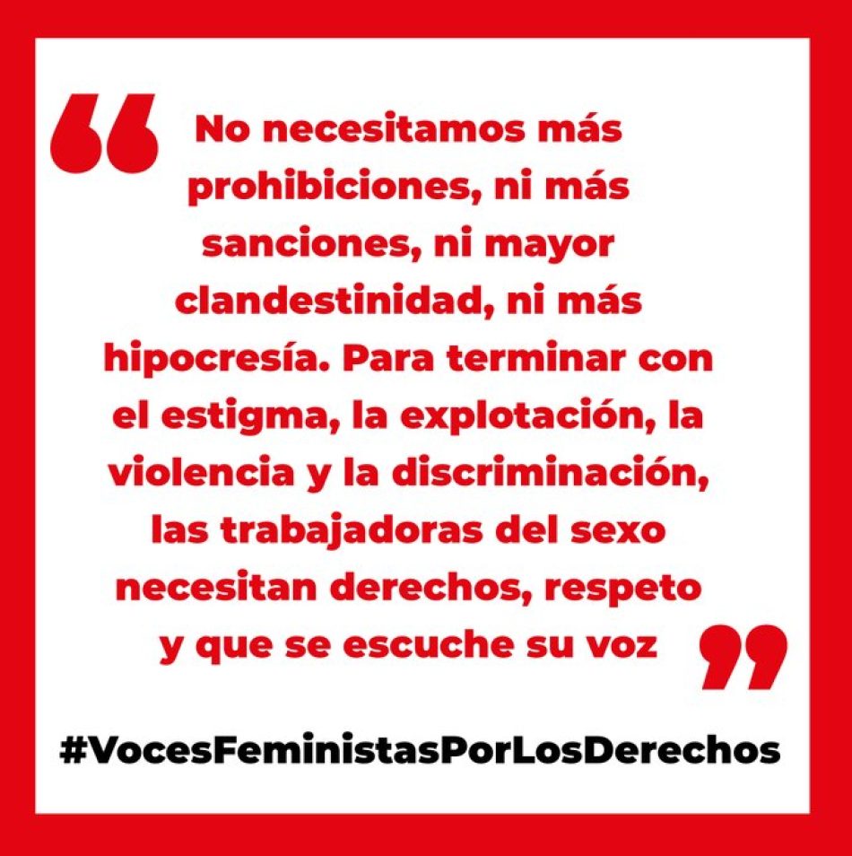 La Red Voces Feministas Por Los Derechos exige debate real ante la propuesta de Ley de abolición de la prostitución