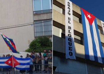 El MESC despliega una bandera gigante en solidaridad con Cuba en Madrid