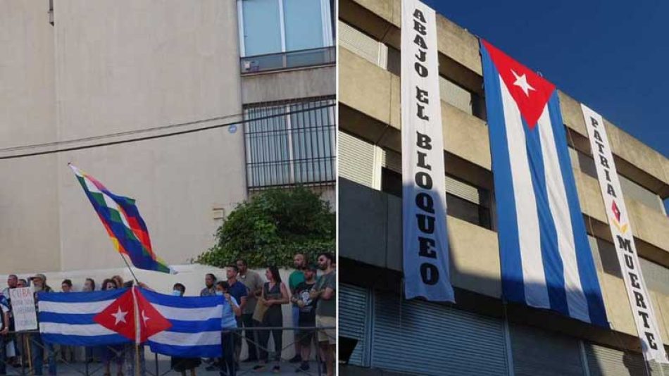 El MESC despliega una bandera gigante en solidaridad con Cuba en Madrid