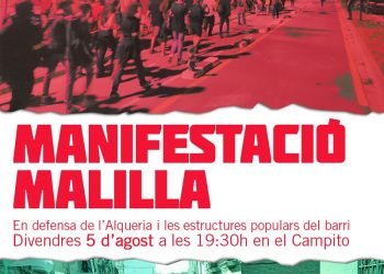El Sindicat de Barri de Malilla convoca una manifestació contra el desallotjament de l’Alqueria Popular
