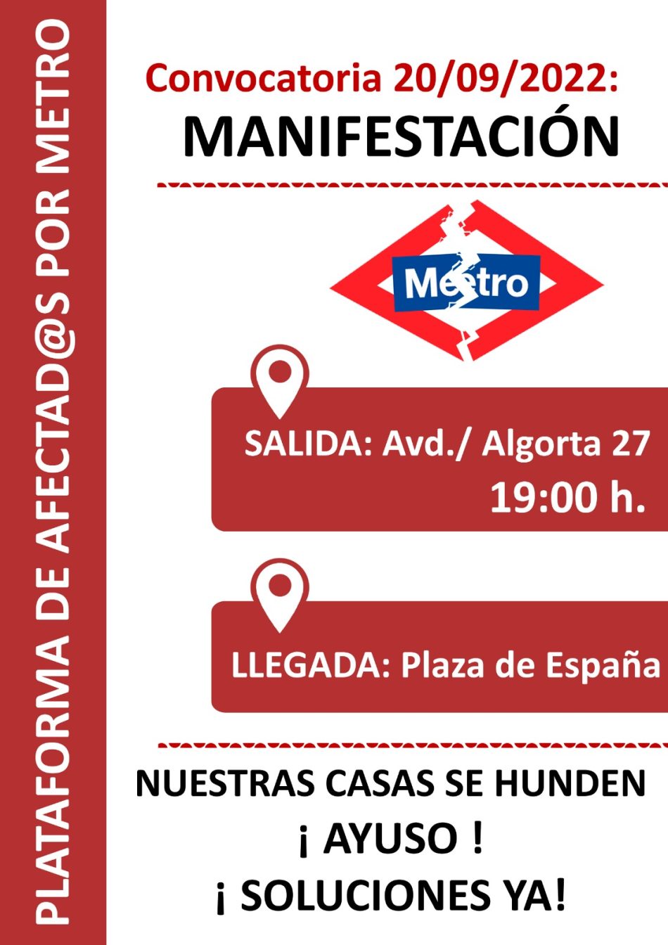 La Plataforma de Afectados por la Línea 7B de Metro responde a los nuevos desahucios con una manifestación en San Fernando de Henares