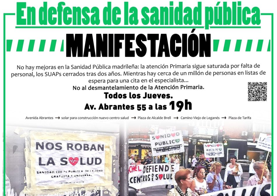 Cambio de recorrido en la protesta contra el cierre del centro de salud de Abrantes y en defensa de la Atención Primaria en Carabanchel