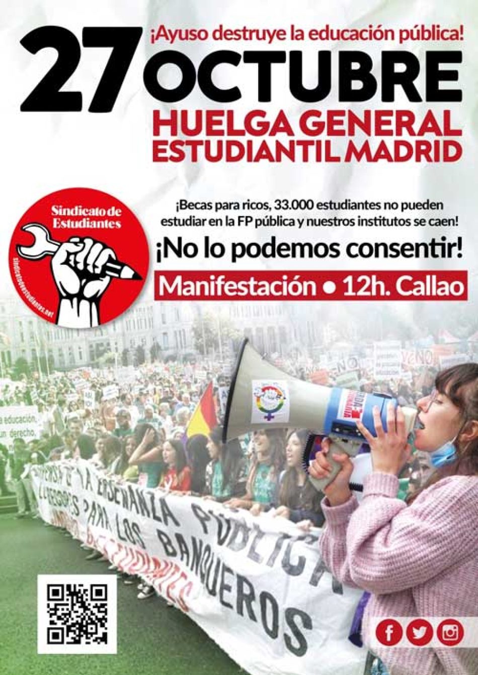 Convocan Huelga General Estudiantil en Madrid para el 27 de octubre